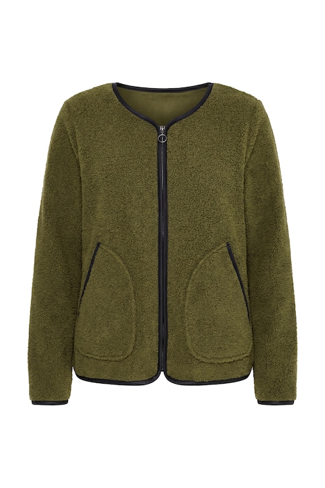 Teddyjacke, Lederoptik-Piping, Rundhals, Langarm