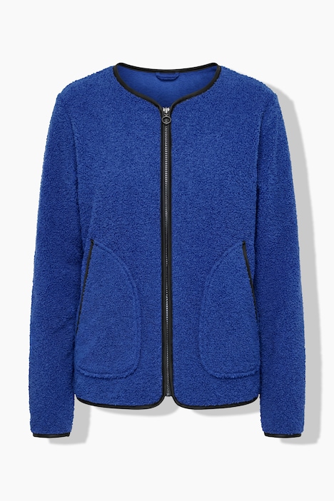Veste en polaire, passepoil imitation cuir, col rond et manches longues