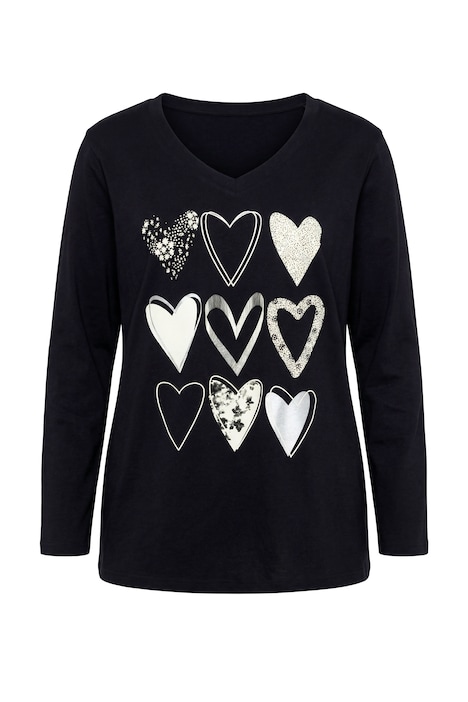 Langarmshirt, Herzmotiv, V-Ausschnitt, Langarm