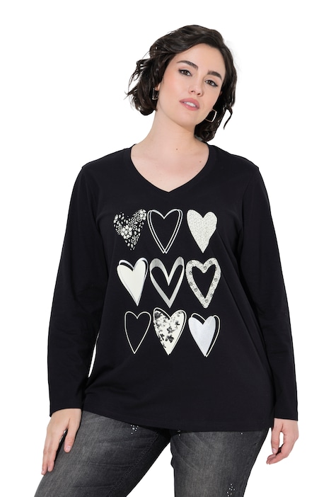Langarmshirt, Herzmotiv, V-Ausschnitt, Langarm