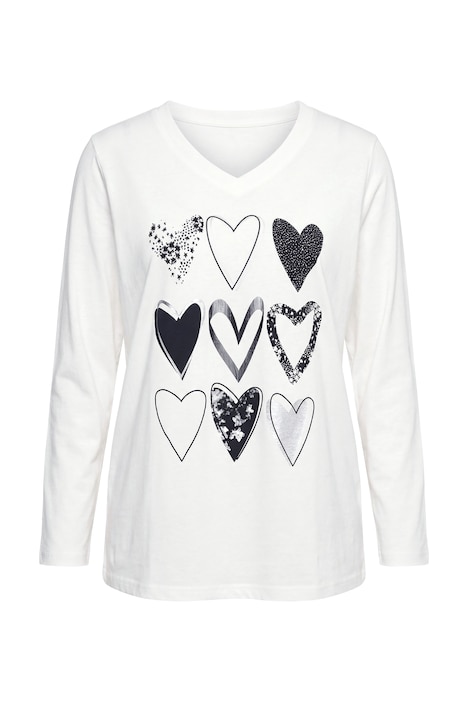 Langarmshirt, Herzmotiv, V-Ausschnitt, Langarm