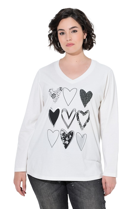 Langarmshirt, Herzmotiv, V-Ausschnitt, Langarm