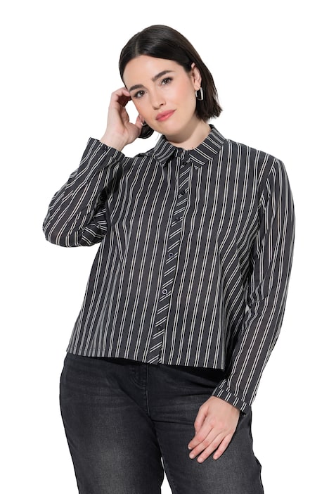 Bluse, Streifen, Hemdkragen, Langarm