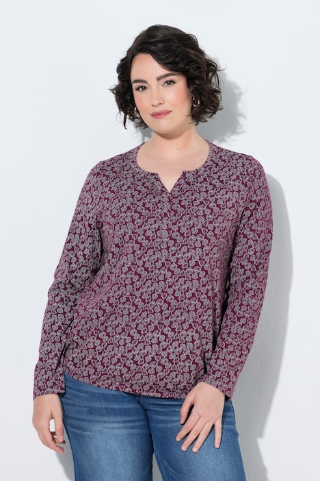 Shirt, Blüten, Elastiksaum, Rundhals, Langarm