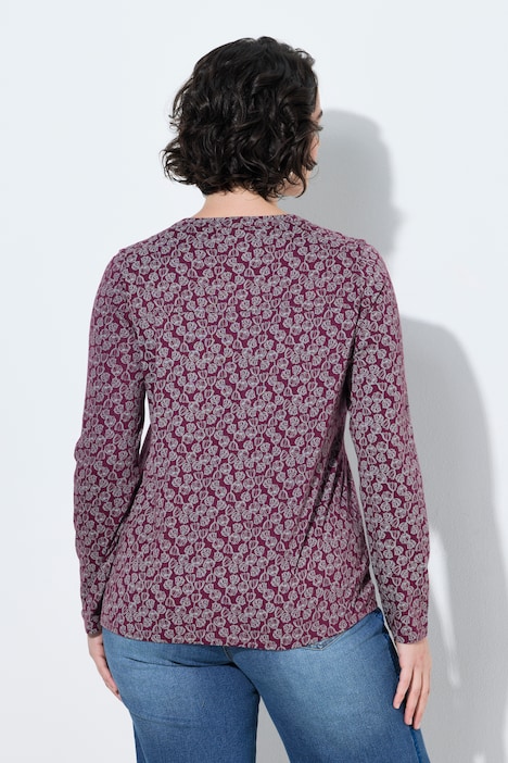 Shirt, Blüten, Elastiksaum, Rundhals, Langarm