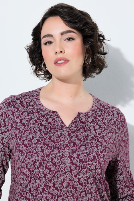 Shirt, Blüten, Elastiksaum, Rundhals, Langarm