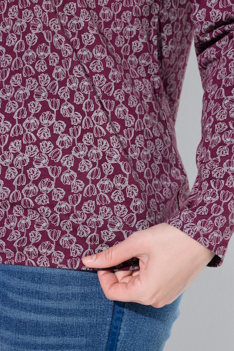 Shirt, Blüten, Elastiksaum, Rundhals, Langarm