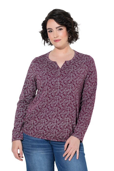 Shirt, Blüten, Elastiksaum, Rundhals, Langarm