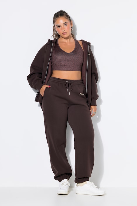 Pantalon de jogging, jambes larges, molleton, taille élastique avec cordon de serrage coulissant sous tunnel