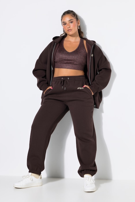 Pantalon de jogging, jambes larges, molleton, taille élastique avec cordon de serrage coulissant sous tunnel