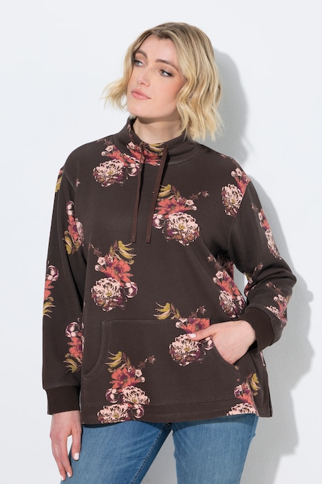 Sweater, Blüten, A-Linie, Stehkragen, Langarm