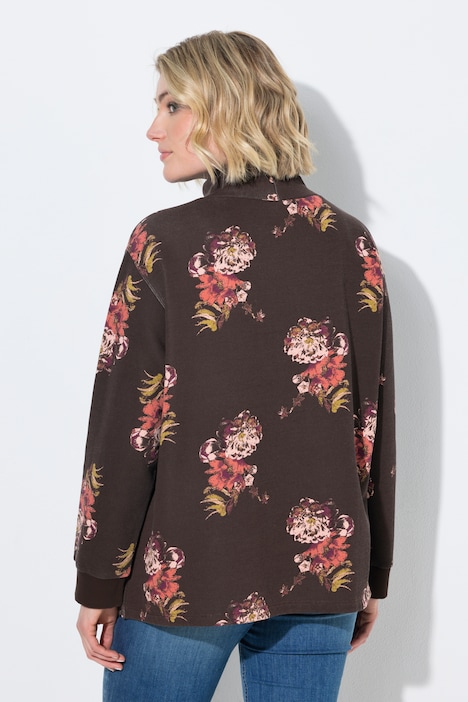 Sweater, Blüten, A-Linie, Stehkragen, Langarm