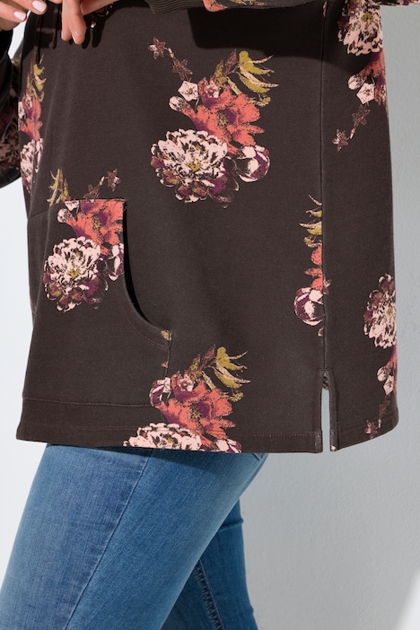 Sweater, Blüten, A-Linie, Stehkragen, Langarm