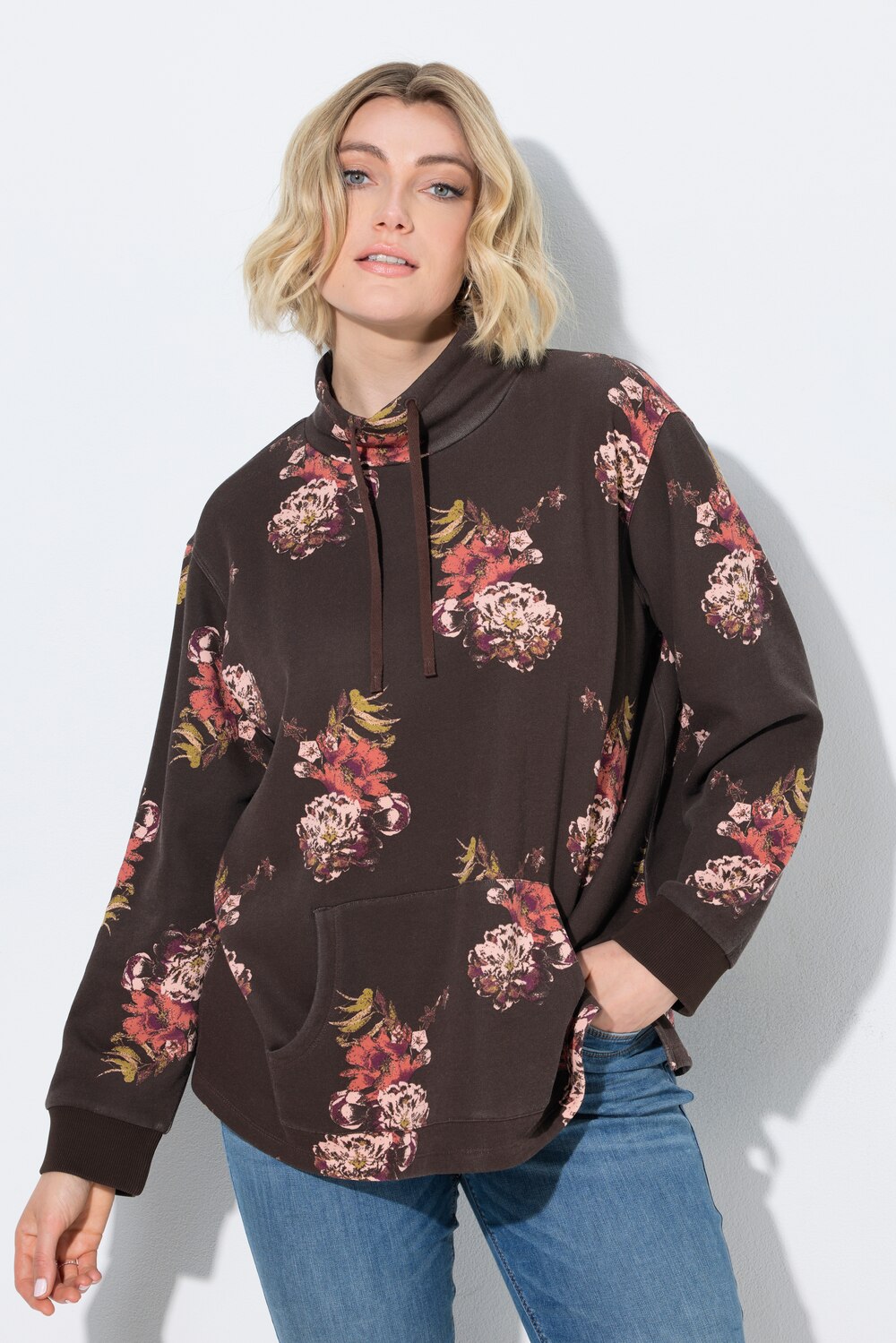 Sweater, Blüten, A-Linie, Stehkragen, Langarm