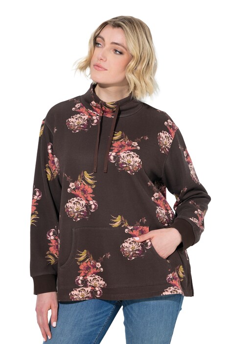 Sweater, Blüten, A-Linie, Stehkragen, Langarm