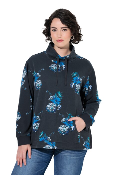 Sweater, Blüten, A-Linie, Stehkragen, Langarm