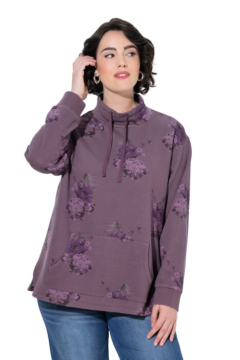 Sweater, Blüten, A-Linie, Stehkragen, Langarm