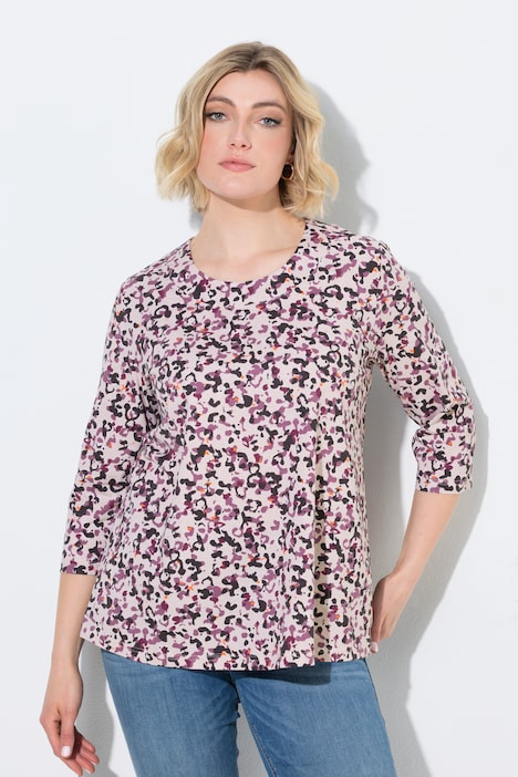 Shirt, Leomuster, A-Linie, Rundhals, 3/4-Arm
