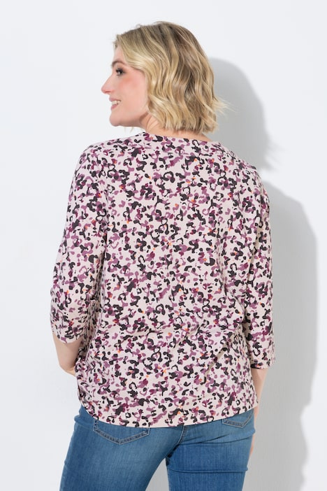Shirt, Leomuster, A-Linie, Rundhals, 3/4-Arm
