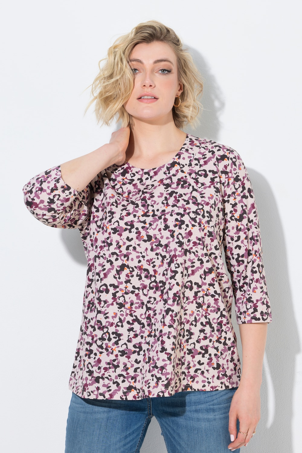 Shirt, Leomuster, A-Linie, Rundhals, 3/4-Arm