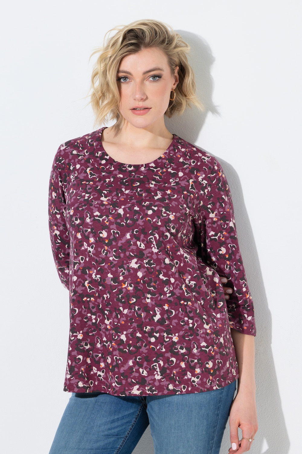 Shirt, Leomuster, A-Linie, Rundhals, 3/4-Arm