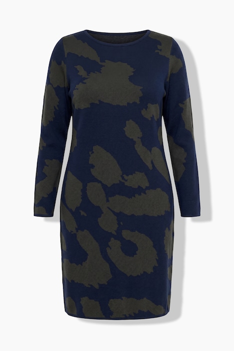 Strickkleid, Leomuster, U-Boot-Ausschnitt, Langarm