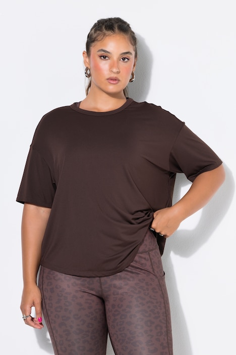 Sportowa koszulka oversize, okrągły dekolt, rękaw 1/2