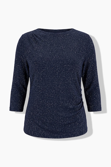 Shirt, Glitter, drapiert, Rundhals, 3/4-Arm
