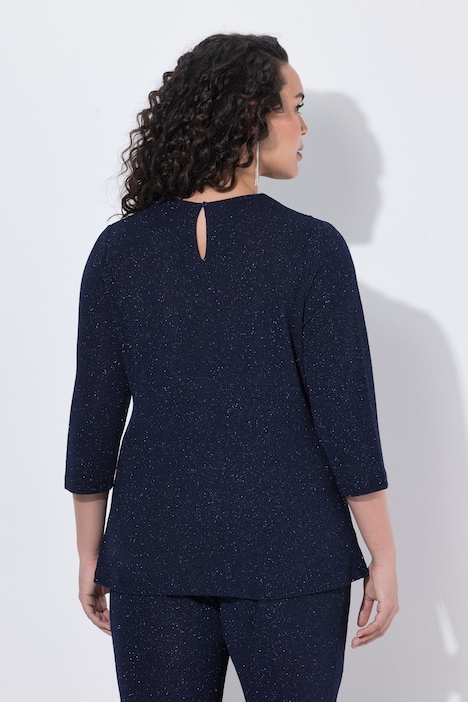 Shirt, Glitter, drapiert, Rundhals, 3/4-Arm
