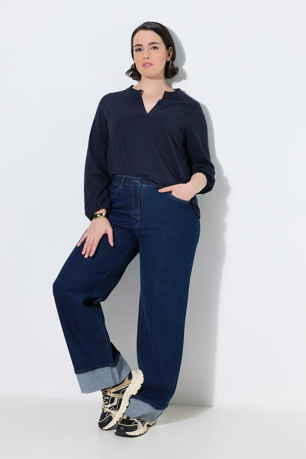 Jeans Mary, Umschlag, weites Bein, Komfortbund