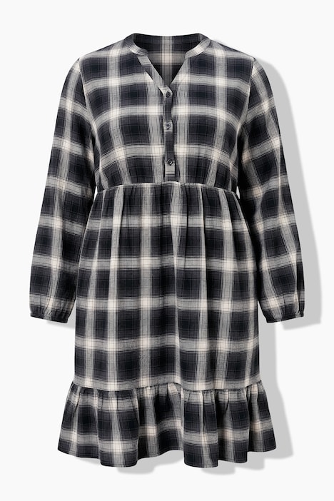 Flanellkleid, Karo, A-Linie, Tunika-Ausschnitt, Langarm