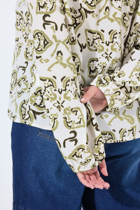 Bluse, Rüsche, A-Linie, V-Ausschnitt, Langarm