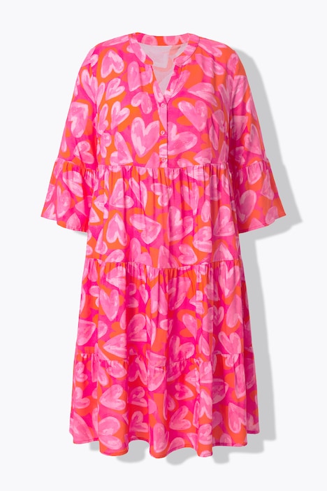 Midikleid, A-Linie, Herz-Muster, 3/4-Ärmel mit Volant
