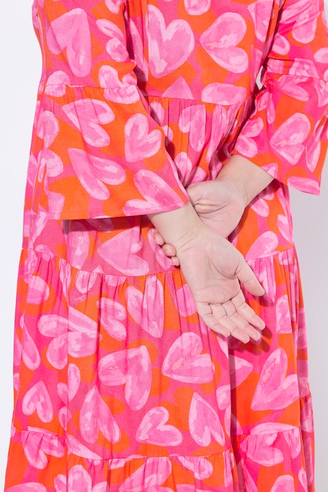 Midikleid, A-Linie, Herz-Muster, 3/4-Ärmel mit Volant