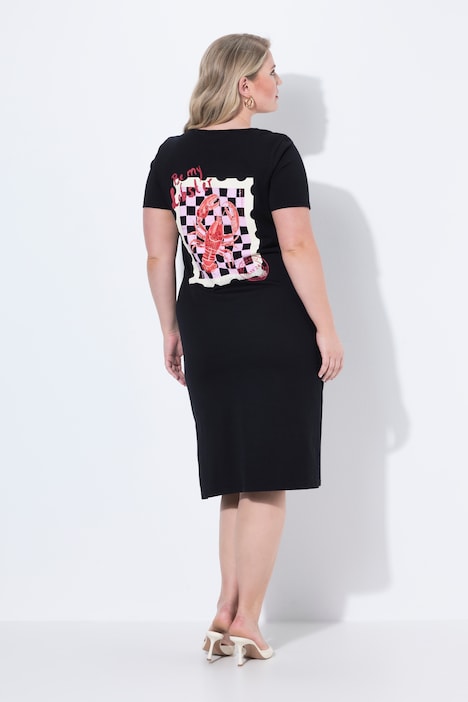 Robe midi en jersey, coupe Straight Fit, imprimé homard avec perles fantaisie