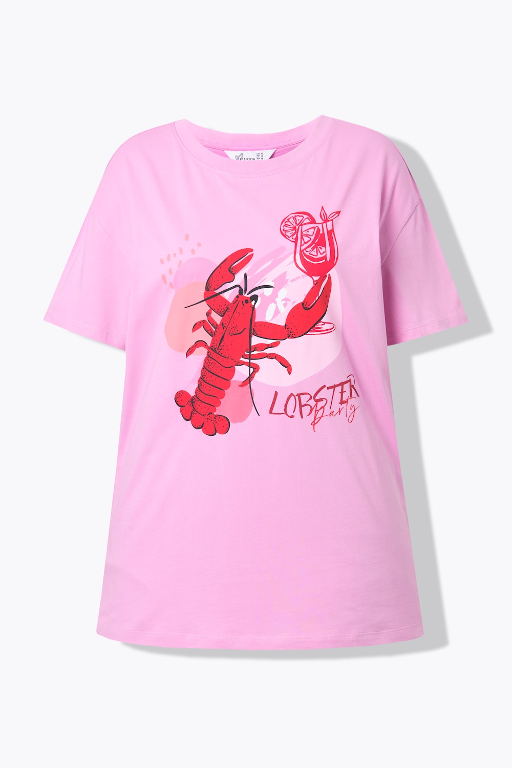 Stora storlekar T-shirt i boxig modell med hummermotiv och kort ärm, Dam, rosa, storlek: 50, Bomull, Mia Moda