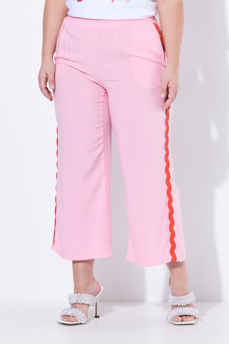 Pantalon rayé, jambe droite et large, bande ondulée sur les côtés