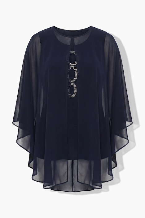 Chiffon-Bluse, doppellagig, Oversized, Ziersteine