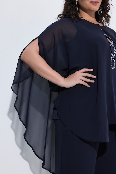 Chiffon-Bluse, doppellagig, Oversized, Ziersteine