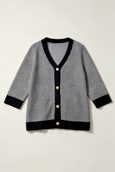 Jacquard-Strickjacke, Classic Fit, Jacquardstrick, 3/4-Ärmel