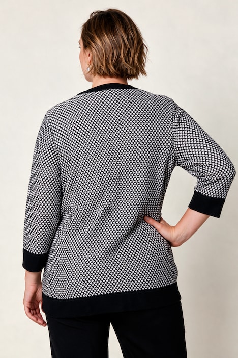 Jacquard-Strickjacke, Classic Fit, Jacquardstrick, 3/4-Ärmel