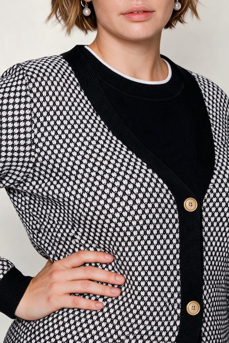 Jacquard-Strickjacke, Classic Fit, Jacquardstrick, 3/4-Ärmel