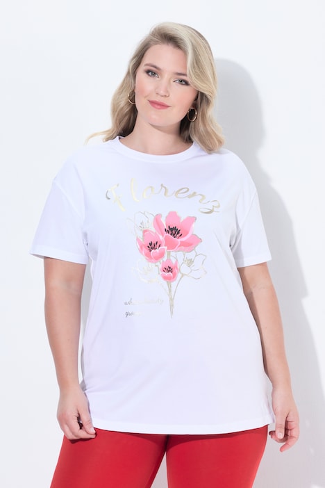 Tričko, hranatý Boxy střih, květinový motiv