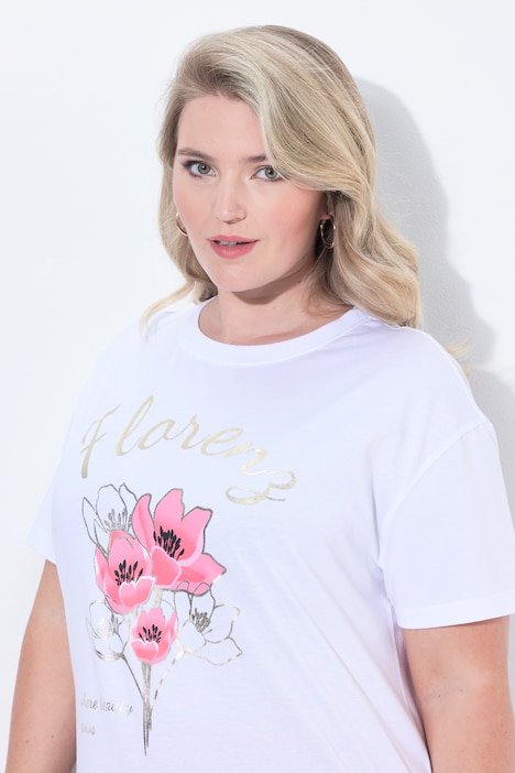 Tričko, hranatý Boxy střih, květinový motiv