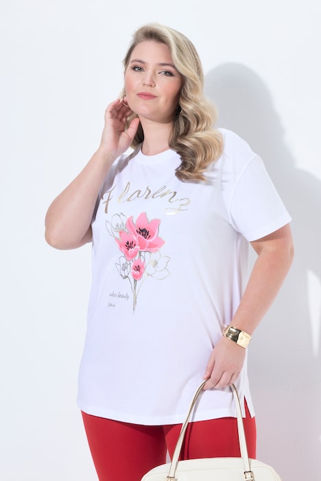 Tričko, hranatý Boxy střih, květinový motiv