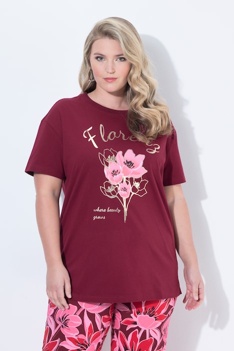 Tričko, hranatý Boxy střih, květinový motiv