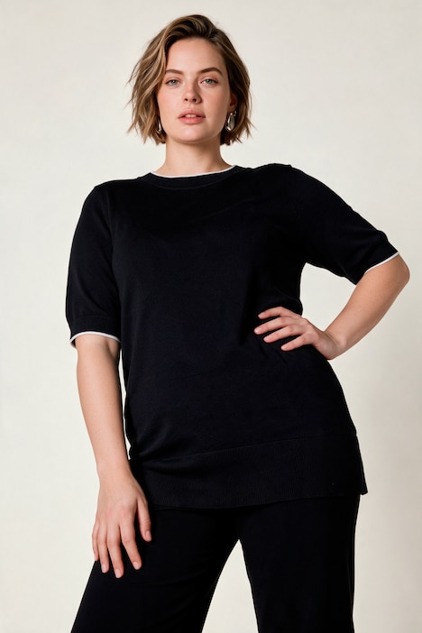 Jacquard-Pullover, Classic Fit, Jacquardstrick, Halbarm