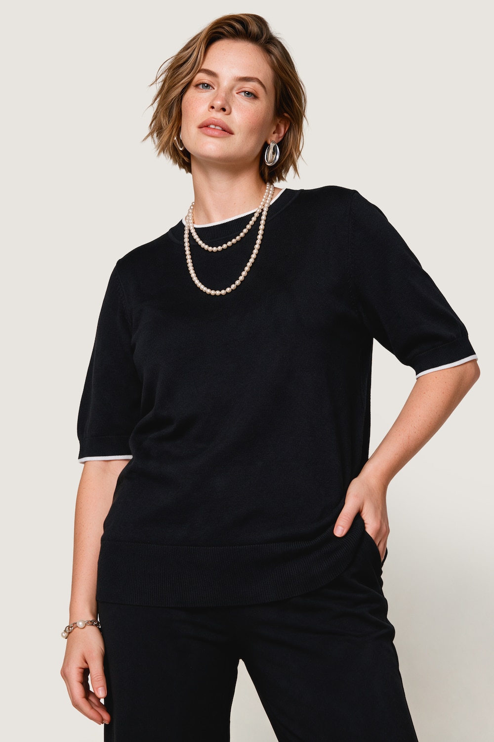 Jacquard-Pullover, Classic Fit, Jacquardstrick, Halbarm
