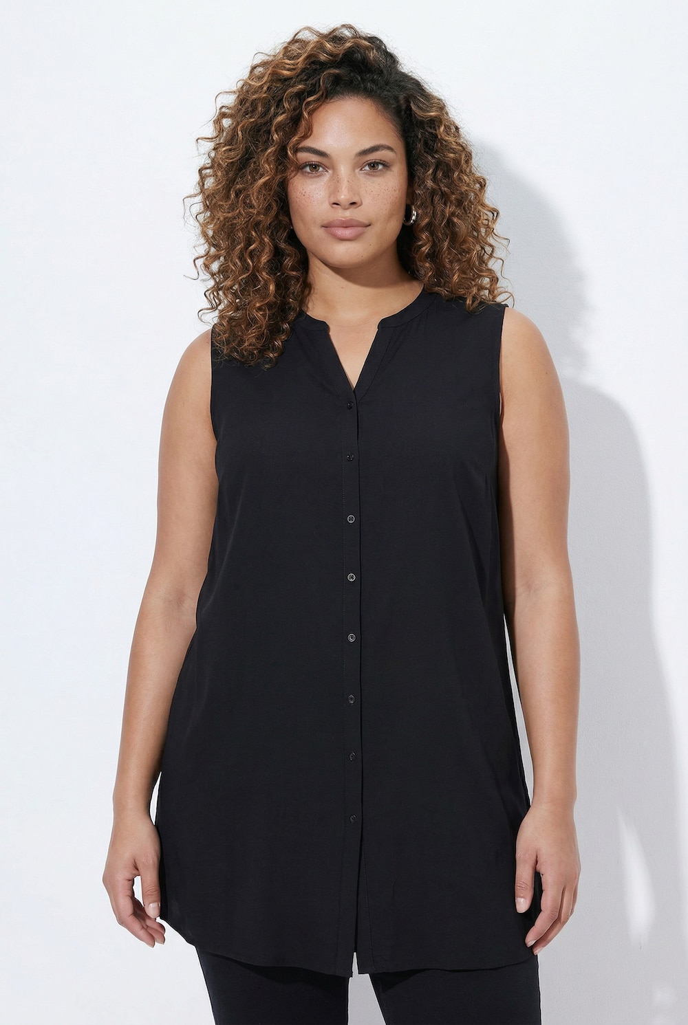 Longbluse, ärmellose A-Linie, Tunika-Ausschnitt