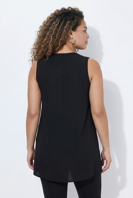 Longbluse, ärmellose A-Linie, Tunika-Ausschnitt